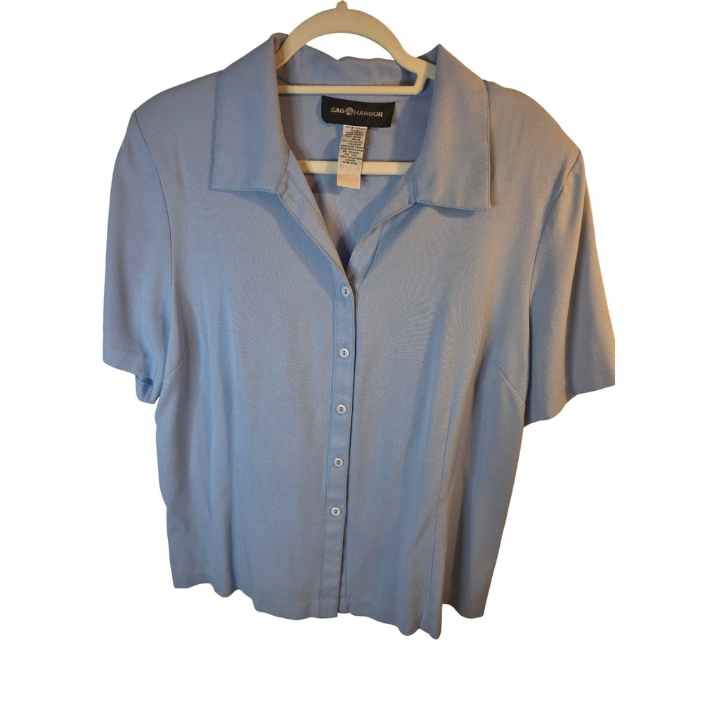Sag Harbor Womens XL Light Blue Short Sleeve Button Up Shirt Rayon Blend S3308D
